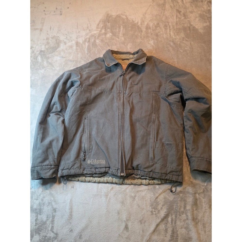Columbia Canvas Work Jacket Mens M Gray SM 5002 Quilted Lined Full Zip Outdoor